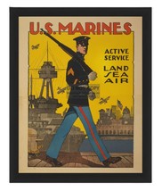 WW1 Wartimes U.S. Marines &quot;Land Sea Air&quot; Recruiting Poster 8X10 Framed Photo - £15.73 GBP