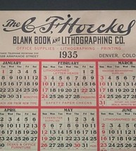 CF Hoeckel Blank Book and Lithographing Co.1935 Wall Calendar Denver Colorado CO - £31.44 GBP