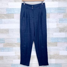 Boden Pleated Linen Trouser Pants Navy Blue High Rise Casual Womens US 8L UK12L - £27.08 GBP