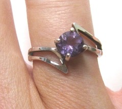 Vintage 925 Sterling Silver Purple Amethyst Bypass Ring Size 7.5 Signed UTO - £23.34 GBP