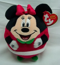 Ty Beanie Ballz Christmas Minnie Mouse In Ball Shape 5&quot; Plush Stuffed Animal New - £11.87 GBP