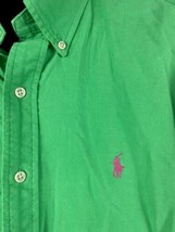 Ralph Lauren Shirt Size Medium Mens Button Down Bright Green Pink Pony C... - £30.06 GBP