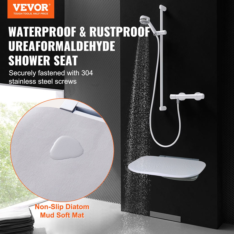 VEVOR Urea-formaldehyde Folding Shower Seat, 13.6&#39;&#39; x 12.8&#39;&#39; Unfolded, W... - £52.60 GBP