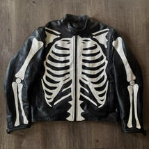 Herren Lederjacke Motorrad Skelett Biker Echt Rindsleder Jacke - $129.95+