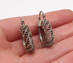 925 Sterling Silver - Vintage Twisted Cable Net Design Hoop Earrings - EG1978 - £28.39 GBP