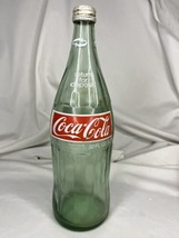 Vintage 32 oz Green Glass Coke Coca Cola Bottle With Cap Red Label - $9.90