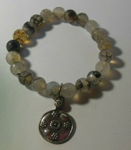 Faceted Glass Stretch Bracelet With Floral Charm - £19.55 GBP