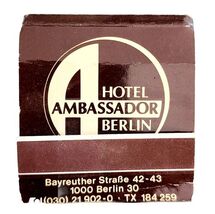 Hotel Ambassador Berlin Vintage Matchbook Germany Europe Unstruck E34m6 - $19.99