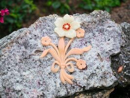 Vintage Pink Flower Brooch Pin Early Plastic Celluloid Large 3.75" - $24.87