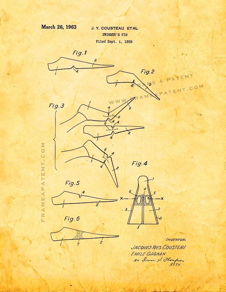 Primary image for Swimmer's Fin Patent Print - Golden Look