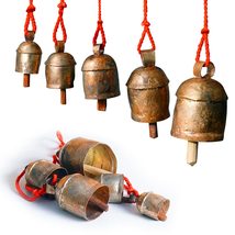 Handmade Rustic Bells Wind Chimes (30 Long), 5 Door Hanging Bells on a Rope  B - £14.00 GBP