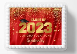 Red & Gold Class Of 2023 Graduation Grad Graduate Edible Image Edible Cake Toppe - $16.47