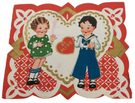AC Vintage Valentine Card Be Mine Boy Girl Loving Heart I Love You Signed - $8.99