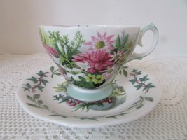 Vtg Royal Academy Queen Anne Fine Bone China Teacup &amp; Saucer Leaf &amp; Floral - $24.70