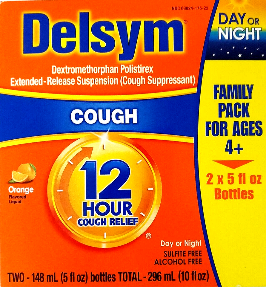 Delsym 12 Hour Cough Relief 2 x 5 Fl Oz Bottles Orange Flavor EXP 06/ ...