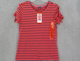 Nautica Womens 100% Cotton Shirt Sz M Melonberry Stripes Red Navy Tie Sleeve Nwt - £10.19 GBP