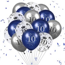 10Th Birthday Balloons, 15 Pcs Navy Blue Silver 10Th Birthday Balloons For Boys  - £11.79 GBP