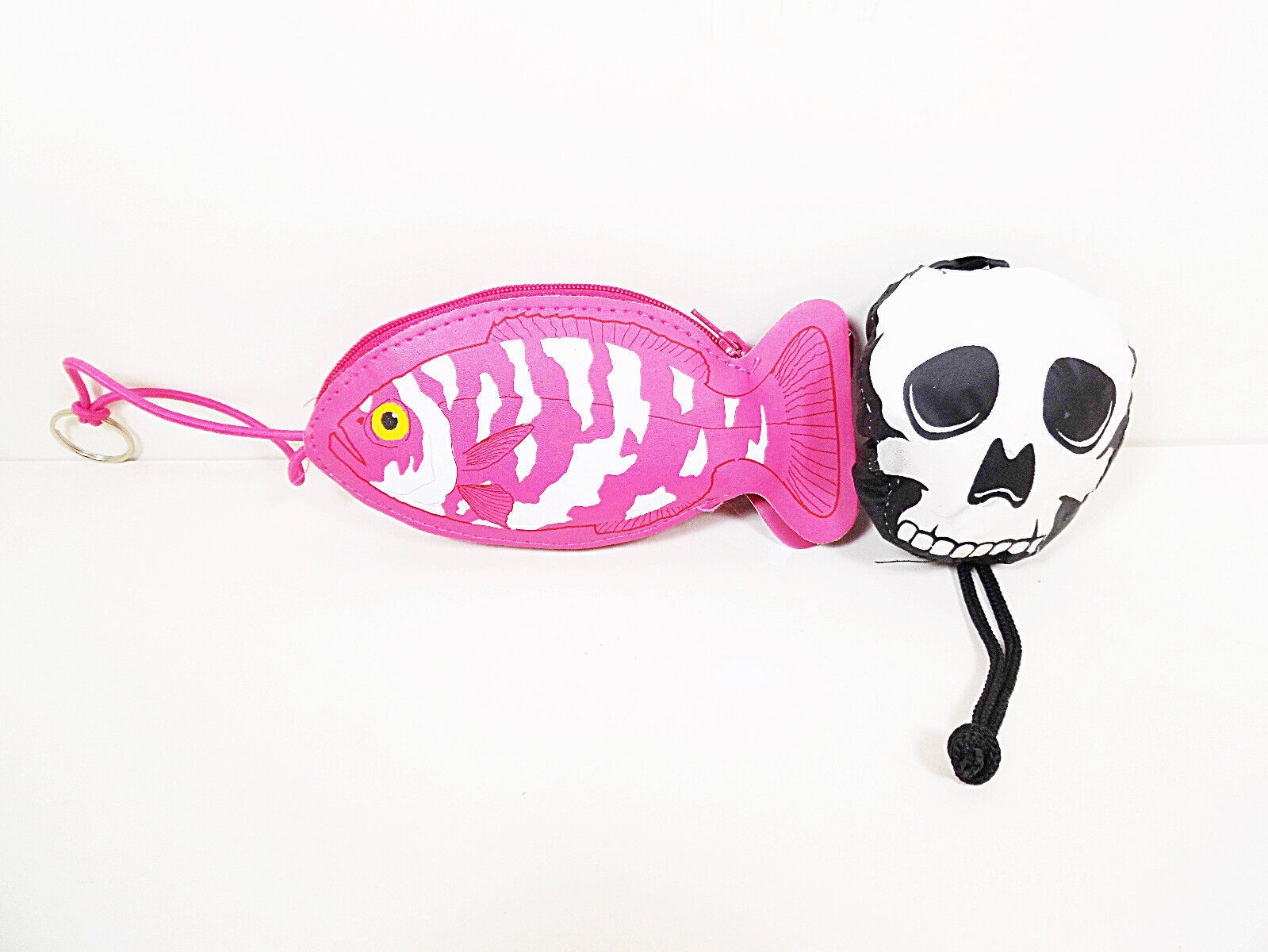 Tote Bags Stowaway Skull &amp; Pink Koi Fish Packable Halloween Trick or Tre... - $6.99
