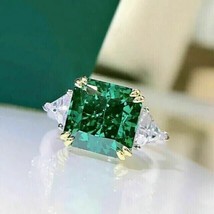 2.5Ct Cushion Simulated Emerald Engagement 3-Stone Ring 14k Two Tone Gold Plated - £102.84 GBP