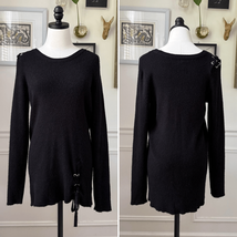 Torrid Black Ribbed Silver Gromment Lace Detail Sweater 2 2X - $482.11 MXN