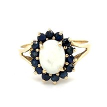 14k Yellow Gold Opal Solitaire and Sapphire Accent Ring 2.4g Size 6.75 - £372.10 GBP