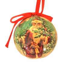 Vintage Christmas Old World Santa Ornament Multicolor Decoupage Red Ribbon - £5.92 GBP