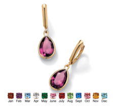 PEAR CUT SIMULATED BIRTHSTONE DROP EARRINGS GP 14K GOLD OCTOBER PINK TOU... - £79.00 GBP