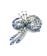 Sterling Brooch Pendant Clear and Blue Rhinestone CARL ART Signed ESTATE JEWELRY - $63.39