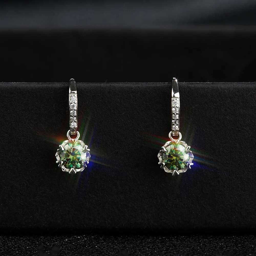 S925 Snowflake 0.5/1ct Green Moissanite VVS1 Fine Jewelry Diamond Stud Earring F - £74.27 GBP