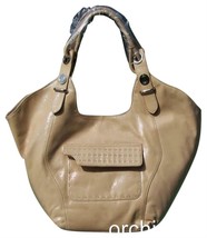 Donald J Pliner Glossy Beige Calf Leather Bucket Purse Handbag New $455 NWT - $204.75