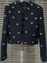 LANMREM Long Sleeve Heart Beading Jacket Woman V Neck Black Color Chic Jackets F - £71.25 GBP