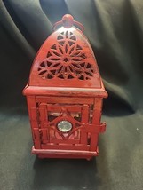 Pier 1 Metal Hanging Lantern Moroccan Style Tea Light Jeweled 8” Red Boho - £11.67 GBP