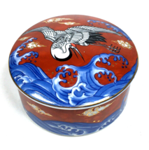 Takahashi San Francisco Porcelain Box Hand Decorated 3.5&quot; Crane &amp; Sea Wave Japan - $18.00