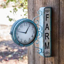 Farm Station Clock in distressed Metal - 2 sided - £106.18 GBP