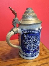 LIDDED STEIN MADE IN GERMANY SALT GLAZE BLUE, &quot;WOHL BEKOMM&#39;S&quot; (MUCH GOOD... - $84.15