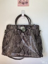 Michael Kors Women&#39;s Hamilton Satchel Shopper Handbag Large Black/Gray Python - £66.45 GBP