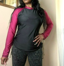Womens Long Sleeve UPF 50 Shirt Magenta Black Ruched XL Athleisure Running  - $15.00