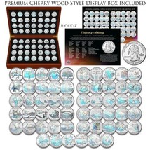 1999-2009 Complete HOLOGRAM State Quarters 56-Coin Set in Cherry Wood Style Box - £144.21 GBP