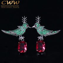 CWWZircons 2022 New Fashion MiPave Red Green Drop Cubic Zircon Crystal Lucky Bir - £17.33 GBP
