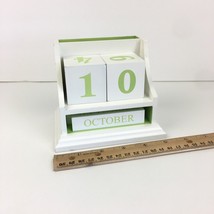 Hallmark Perpetual Calendar Desk Organizer Wood White Green Block Number... - $14.95