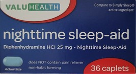 Nighttime Sleep-Aid Diphenhydramine 25 mg Generic Simply Sleep, 36 Caple... - £2.76 GBP