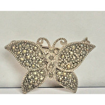 925 STERLING SILVER &amp; MARCASITES BUTTERFLY BROOCH SKY - $32.18