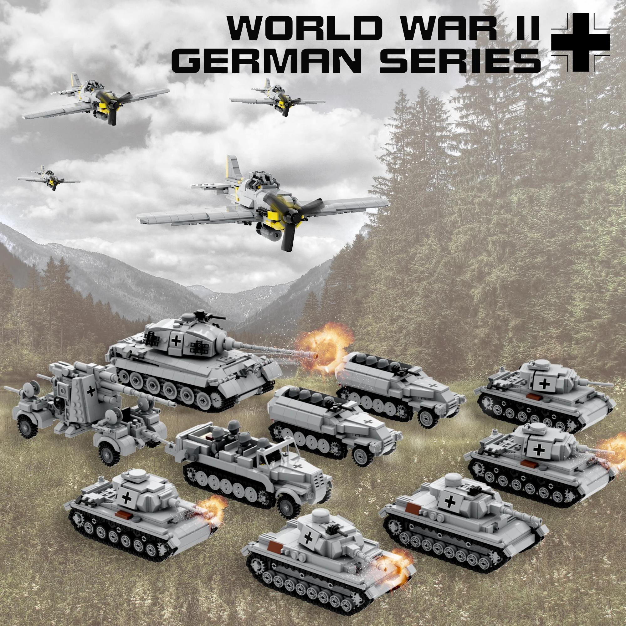 WW2 German Tank MOC Armored Car Building Block Set Military Puzzle Assembly - £14.78 GBP+