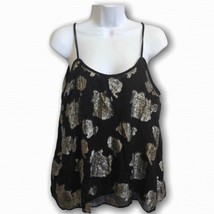 Lucky Brand Black rose floral babydoll chiffon top - £23.54 GBP