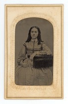 CIRCA 1860&#39;S Paper Framed Hand Tinted TINTYPE Beautiful Young Woman in Dress - £14.77 GBP