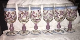 Set of 6 Crystal Purple Accent Dragonfly Handpainted Wine Water Glasses Goblets - £35.97 GBP