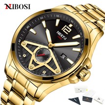 NIBOSI Mens Watches Golden Skeleton Men Watch Business Waterproof Luminous Fashi - £48.81 GBP