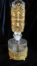 Vintage Gold Filigree Crystal Clear Glass Perfume Bottle - £75.06 GBP