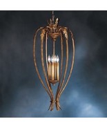 Rustic Gold Finish Chandelier Pendant Stamped Leaf Cabin Lodge Country L... - £90.92 GBP