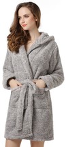 RH Women Fleece Hooded Bathrobe Plush Short Robe Lounge Sleep Bath Coat ... - $24.99